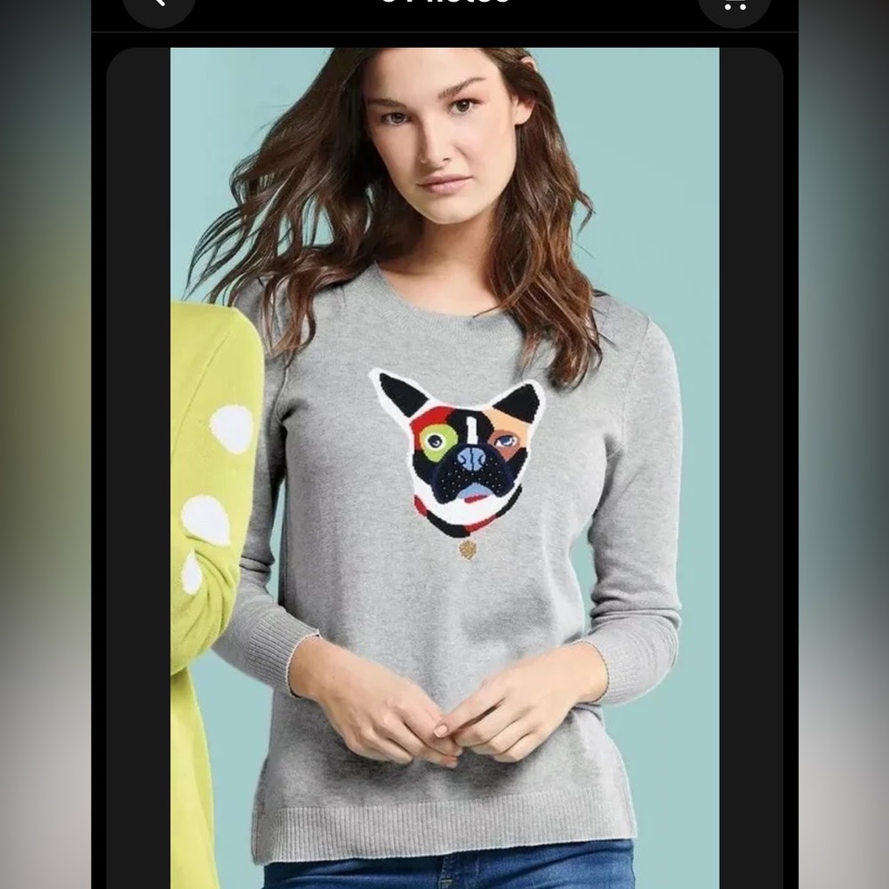 Lisa Todd Anthropologie Frenchie French Bulldog Cotton Sweater S Elena Gilbert